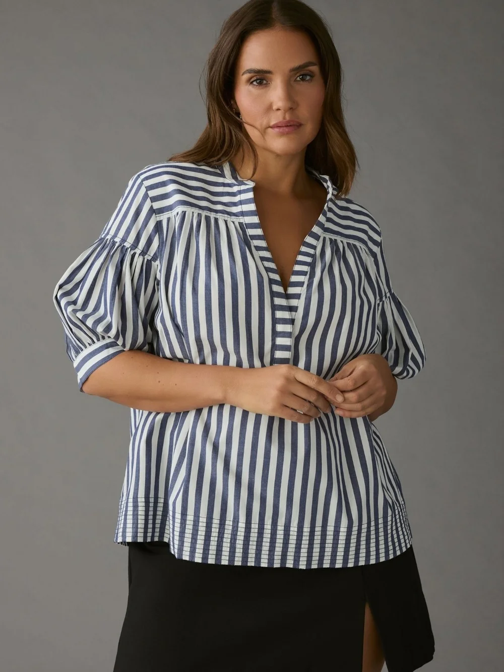 Anthropologie Darcey Popover Swing Top Blue Striped Blouse 3X Like New